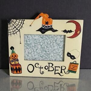 Vtg Exposures Hand Painted October Months of the Year Picture Frame 4x6 Teacher